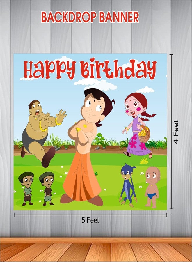 Party Baazaar Chhota Bheem Birthday Backdrop 5x4 Ft | Backdrops for Decoration | Birthday Decoration Backdrop | Banner for Kids Theme Party - Image 3